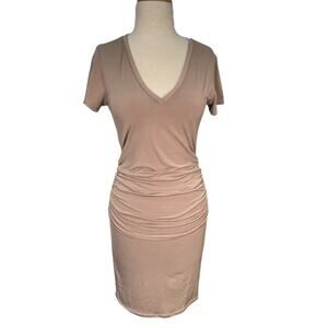 NWT Revolve Lanston Size Small Ruched T-Shirt Dress Mocha Body Con Style
